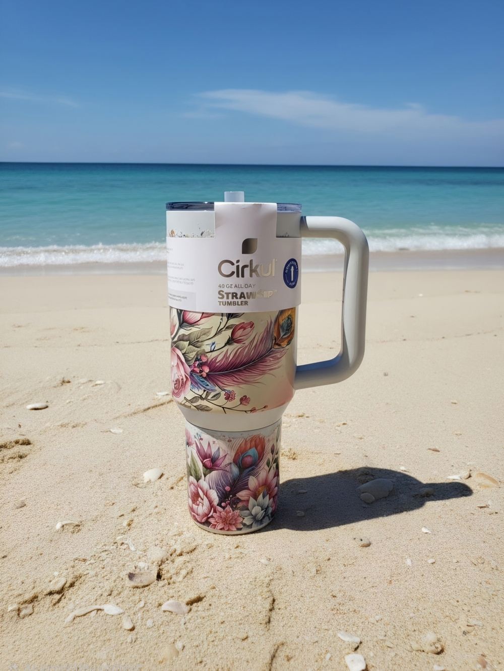 Cirkul Floral Straw Tumbler with Handle in Cream and Pink